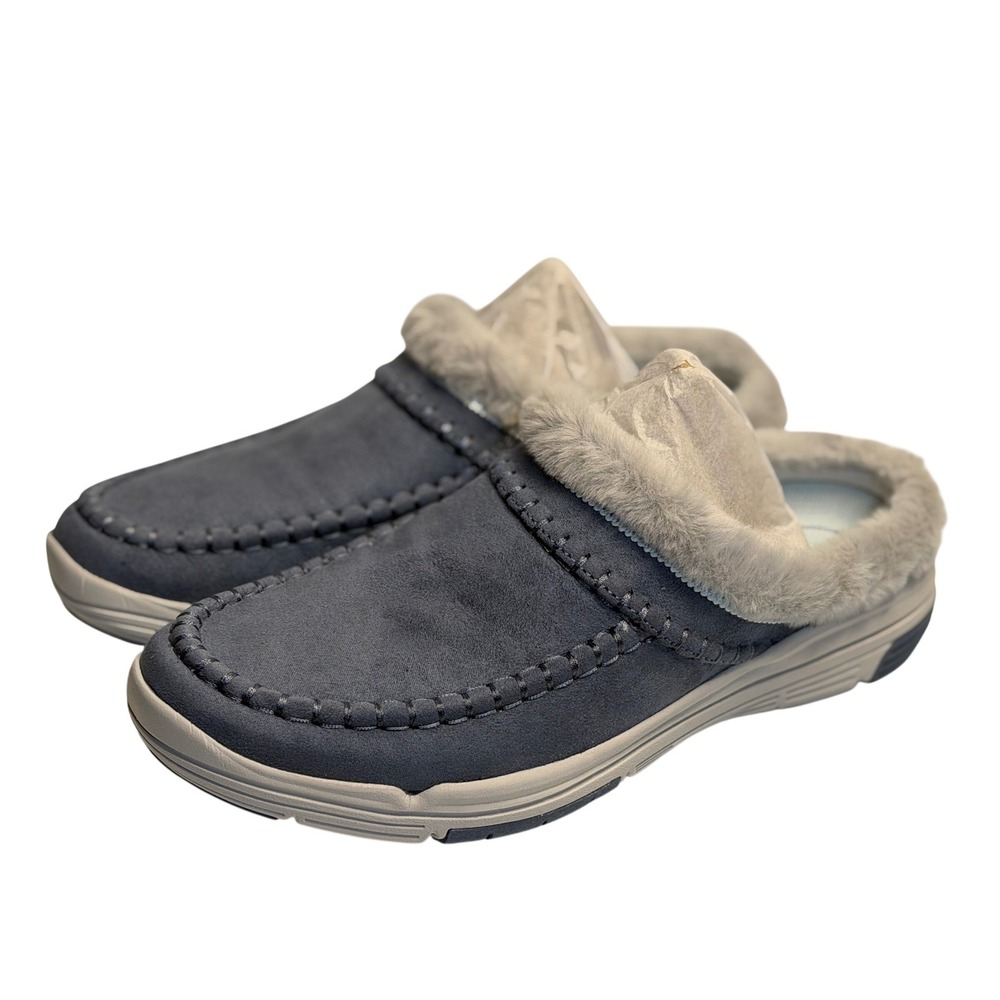 Ryka Ariana Mule Clogs Flintstone Blue Faux Fur Lined Winter Shoes 8.5M Women